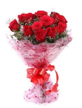 Floralbay Red Roses Bouquet Fresh Flowers in Cellophane Wrapping (Bunch of 10)