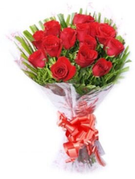 Floralbay Red Roses Bouquet Fresh Flowers in Cellophane Wrapping (Bunch of 15)