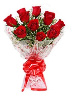 Floralbay Red Roses Bouquet Fresh Flowers in Cellophane Wrapping (Bunch of 12)